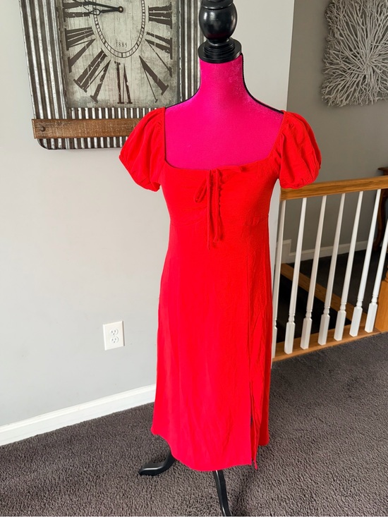 Monteau Dresses & Skirts - Monteau Los Angeles Red Puff‑Sleeve Midi Dress – Size M